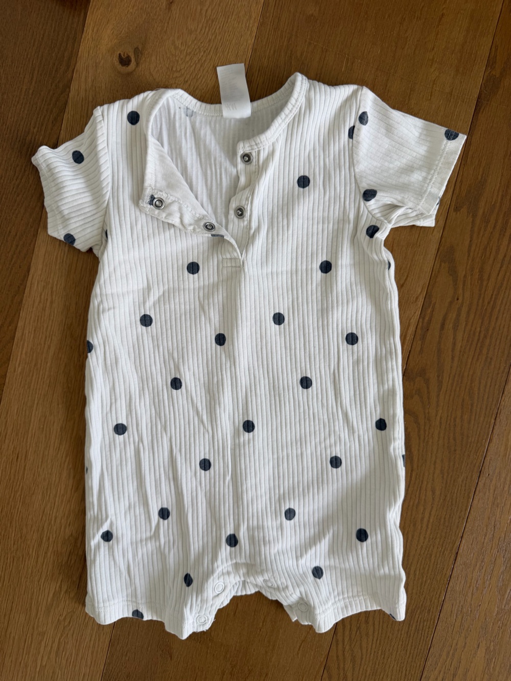 H&M White Ribbed Baby Onesie with Navy Dots